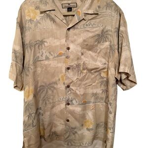 Tommy Bahama Tan and Yellow Tropical Shirt Sz.M